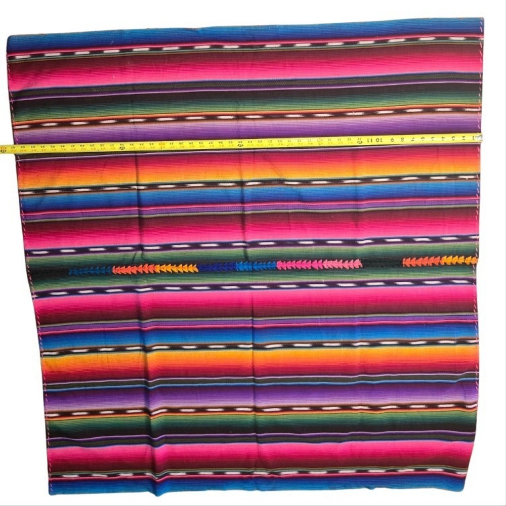 Mexican serape Size Large 47" x 49" Bright Pink Purple Green Orange Handstitched